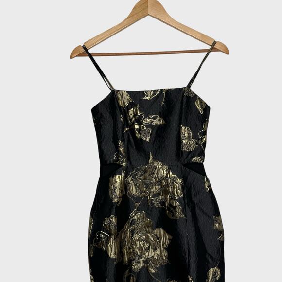 Lulus Charming Beauty XS Black Gold Floral Maxi Dress Wedding Guest V-Neck - Picture 3 of 11